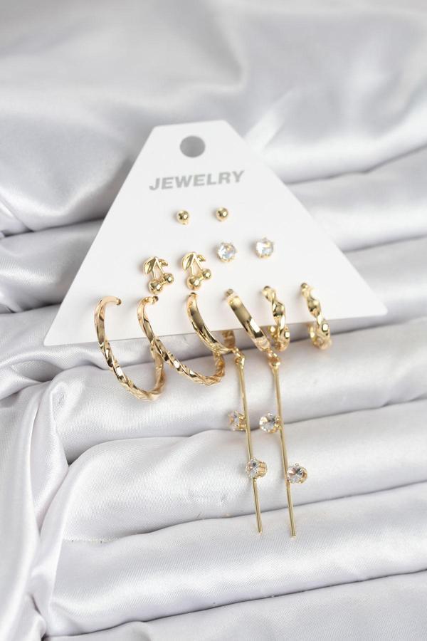 Zarif Kulaklar için 6ÇİFT Golden Pirinç Yapım Kadın Tip Küpe Seti - Image 1