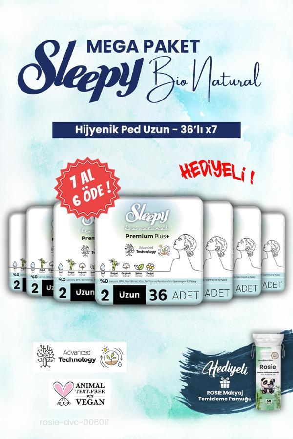 Sleepy Mega Paket 7 AL 6 ÖDE 36'lı Uzun Bio Hijyenik ped ve ROSIE makyaj pamuğu - Image 1