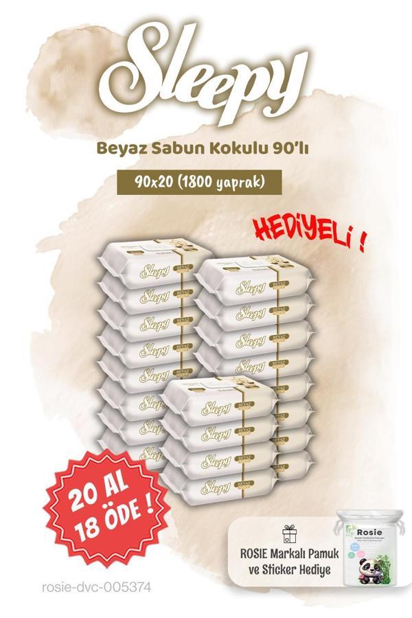 Sleepy 20 AL 18 ÖDE 90'lı Beyaz Sabun Kokulu Islak Havlu ve Rosie - Image 1