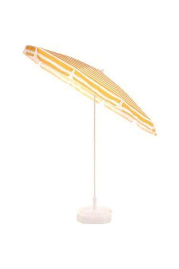 Plaj Balkon Bahçe Şemsiyesi 200 Cm 10 Telli, Sarı Beyaz ve Bidon Hediyeli - Image 1