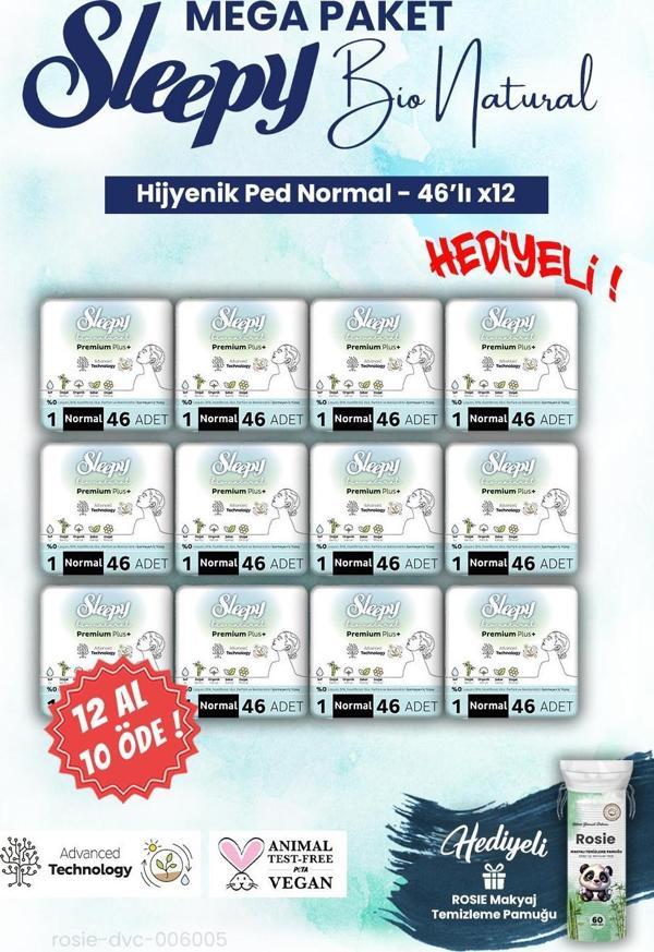 Sleepy 12 AL 10 ÖDE Mega Paket Bio Hijyenik ped 46'lı Normal ve ROSIE makyaj pamuğu - Image 1