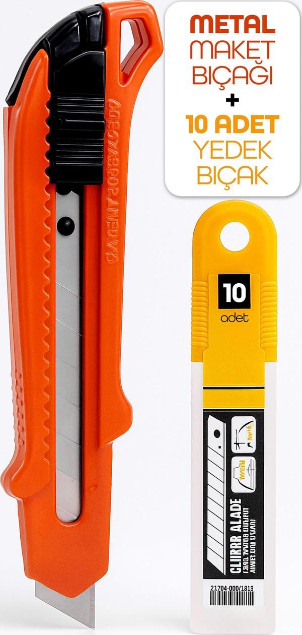 Profesyonel 18mm Metal Maket Bıçağı + 10 Adet Yedek Bıçak Seti Geniş Ağız - Image 1