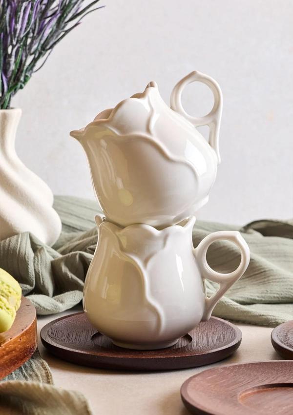 Dark Gül Yaprağı Porselen Kahve Fincanı Seti - 90 ML, 6 Kişilik - Image 1