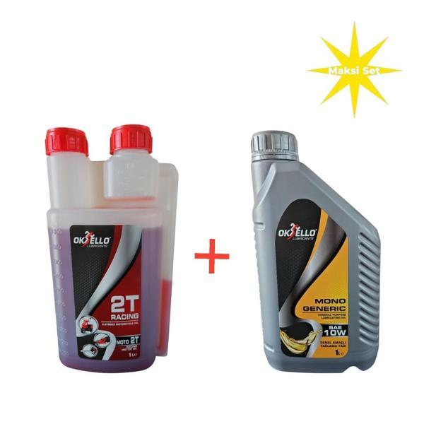 Oksello Motorlu Testere Yağ Seti Maksi – Mono 30 Zincir Yağı 1L + Racing Moto 2T Yağ 1L - Image 1
