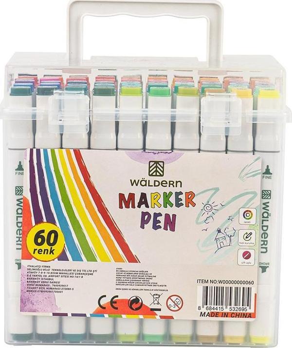 Waldern Premium 60'lı Çift Taraflı Kalem Seti Plastik Şeffaf Taşıma Ve Koruma Çantalı - Image 1