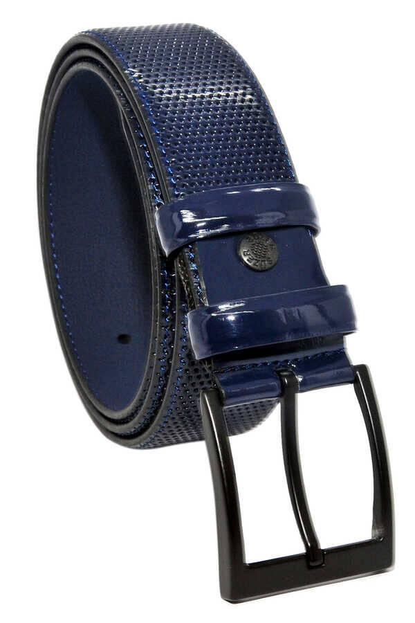 Lacivert Rugan Suni Deri Desenli 4 cm.lik Klasik Kemer - 7495-68-21M - Image 1