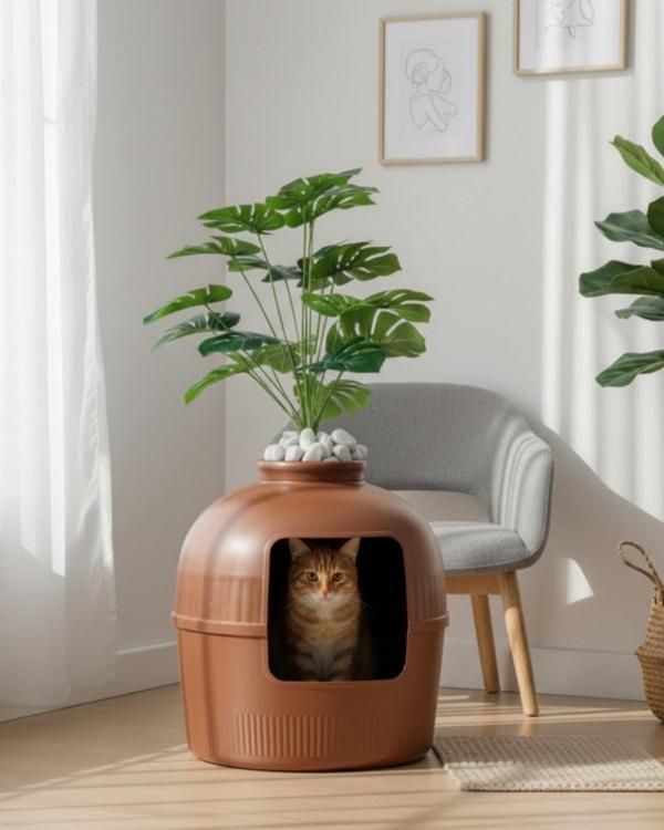 Reyo Dekorapet Dekoratif Kedi Tuvaleti Kahverengi - Image 1