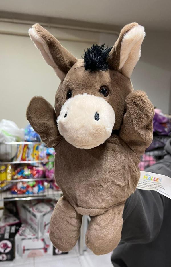 Peluş 25 cm El Kuklası Kahverengi Eşek Kukla - Image 1