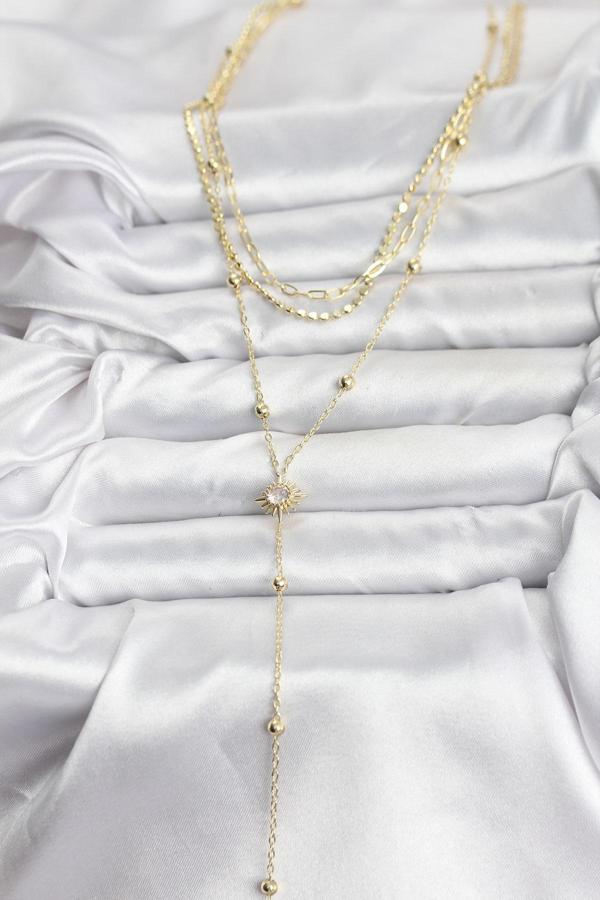 Zarif Boyunlar için Golden Pirinç Güneş Üçlü Kombin Kadın Kolye - Image 1