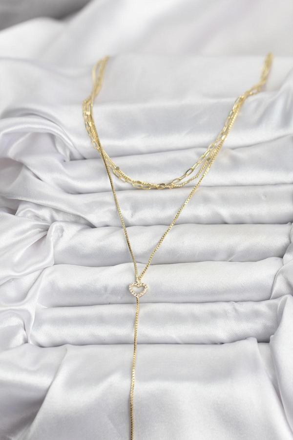 Zarif Boyunlar için Golden Pirinç Kalp Üçlü Kombin Kadın Kolye - Image 1