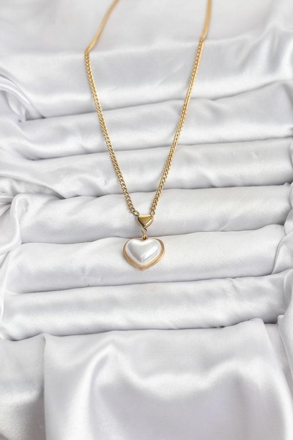 Zarif Boyunlar için Golden Çelik Zincir Bombeli Kalp Kadın Kolye - Image 1