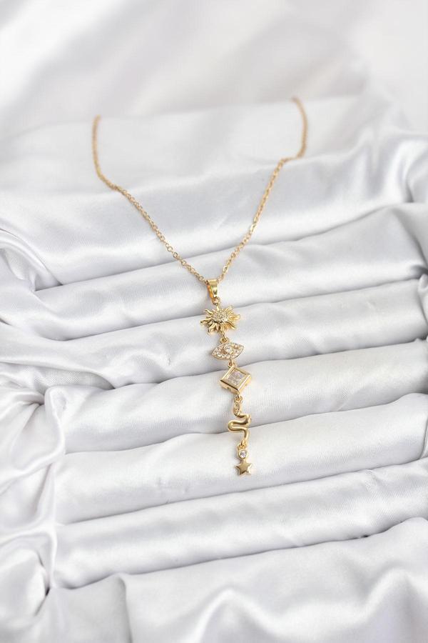 Zarif Boyunlar için Golden Çelik Zincir Güneş Enerji Kadın Kolye - Image 1