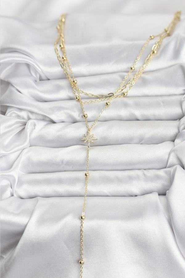 Zarif Boyunlar için Golden Pirinç Kutup Yıldızı Üçlü Kombin Kadın Kolye - Image 1