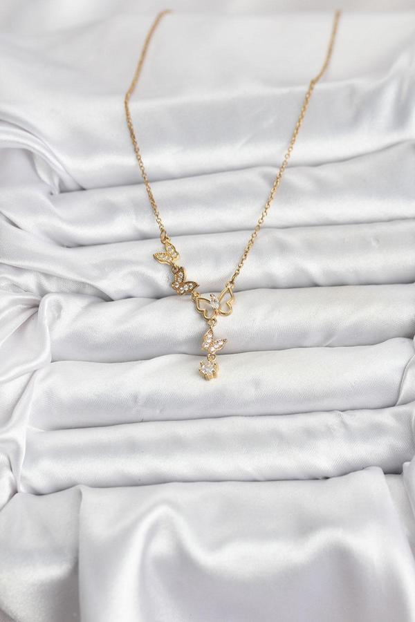 Zarif Boyunlar için Golden Çelik Zincir Kelebek Kadın Kolye - Image 1