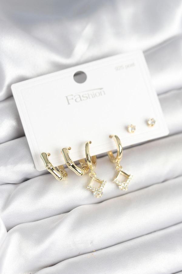 Zarif Kulaklar için Golden Pirinç 925 Silver Çivili Kadın Küpe Seti - Image 1