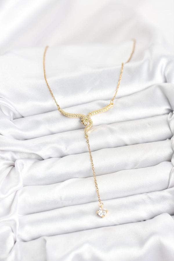 Zarif Boyunlar için Golden Çelik Zincir Yılan Model Y Kadın Kolye - Image 1