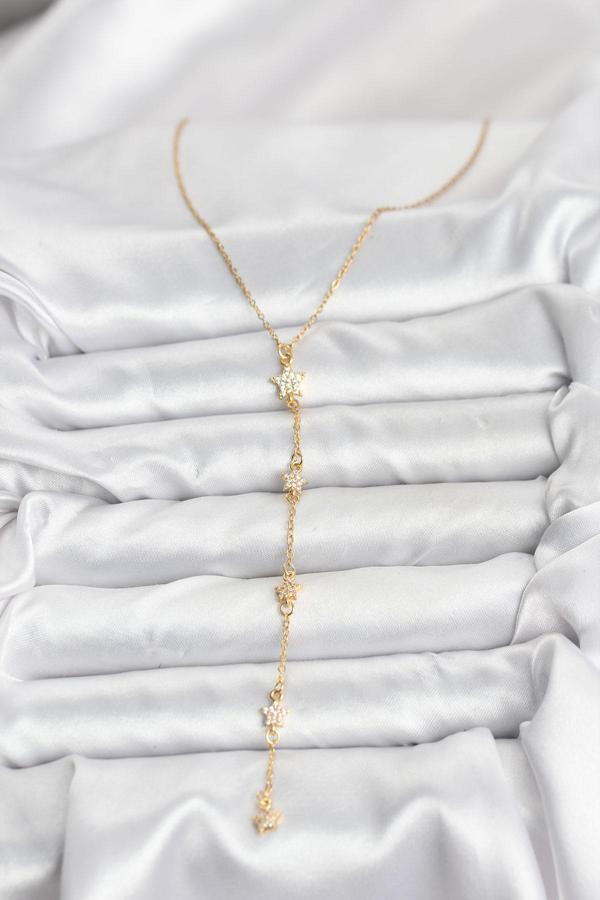 Zarif Boyunlar için Golden Çelik Zincir Yıldız Y Kadın Kolye - Image 1