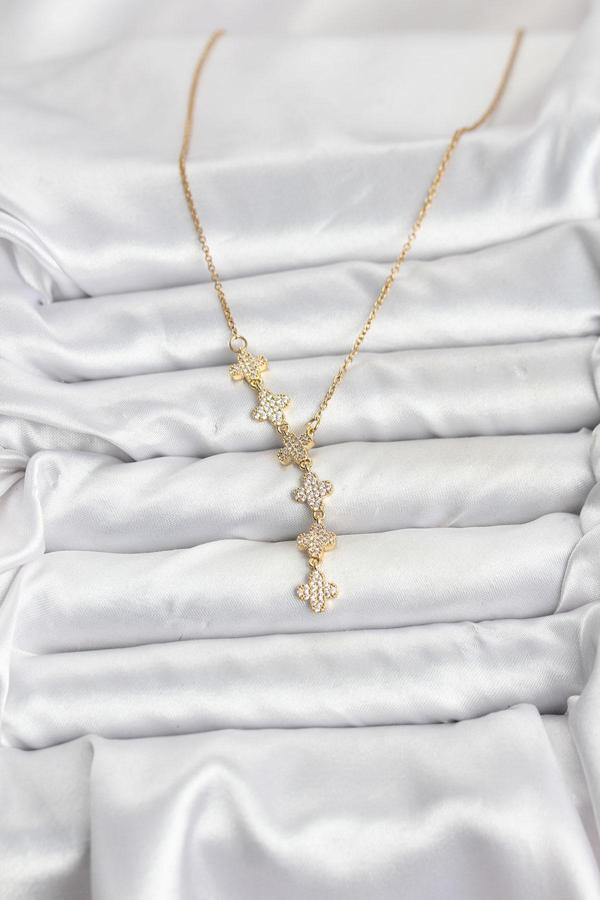 Zarif Boyunlar için Golden Çelik Zincir Yonca Kadın Kolye - Image 1