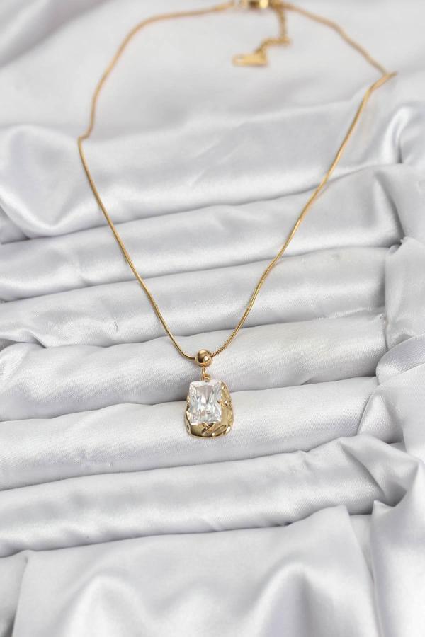 Zarif Boyunlar için Golden Çelik Zincir Zirkonlu Kadın Kolye - Image 1