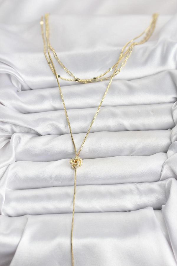 Zarif Boyunlar için Golden Pirinç Düğüm Üçlü Kombin Kadın Kolye - Image 1