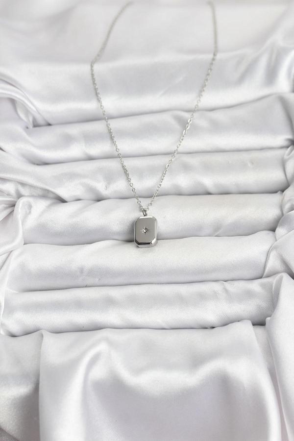 Zarif Boyunlar için Silver Çelik Zincir Minimal Kutup Yıldızı Kadın Kolye - Image 1