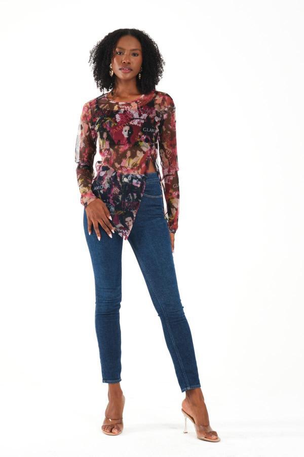 Yırtmaç Detaylı Tül Bluz - Image 1