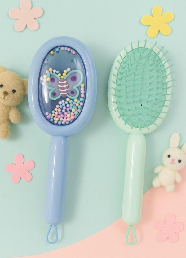 1 Adet Kelebek Figürlü Renkli Boncuklu Kız Çocuk Saç Tarağı Fırçası Kolay Taranma Saçları Acıtmaz - Image 1