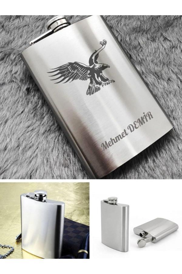 Vip Hediye İsime Kişiye Özel 9 Oz Çelik Cep Matarası Kartal Temalı 266 Ml İçecek Matarası - Image 1