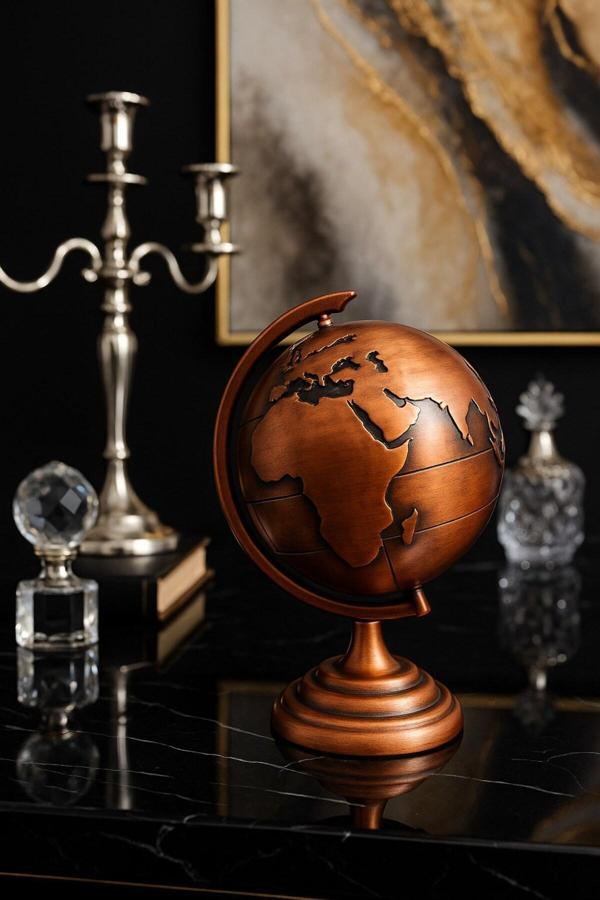 Ofisinize Masaüstü Dekorasyonu Bronz Metal Dünya Küresi Masaüstü Süs Ofis ve Ev Dekoru için 13x9 cm - Image 1