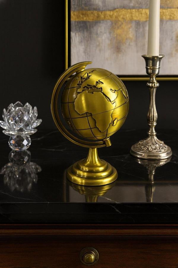Ofisinize Masaüstü Dekorasyonu Gold Metal Dünya Küresi Masaüstü Süs Ofis ve Ev Dekoru için 13x9 cm - Image 1