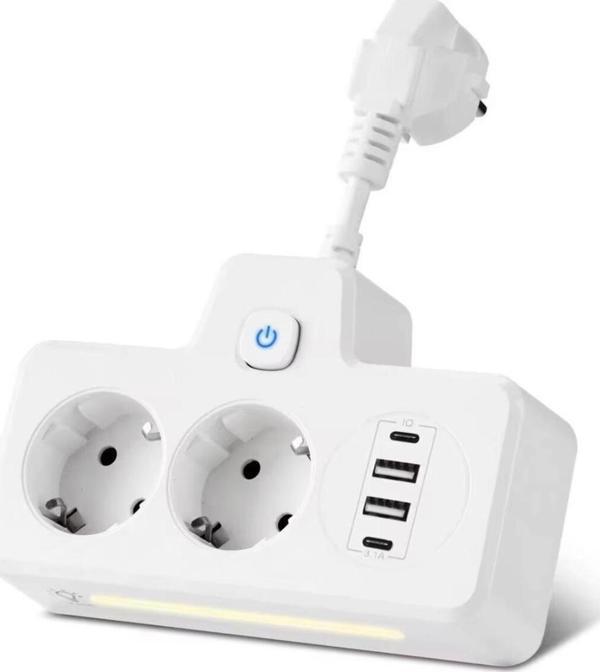 Çok Fonksiyonlu Akım Korumalı Priz ve USB Şarj İstasyonu - Ayarlanabilir Gece Lambalı - Image 1