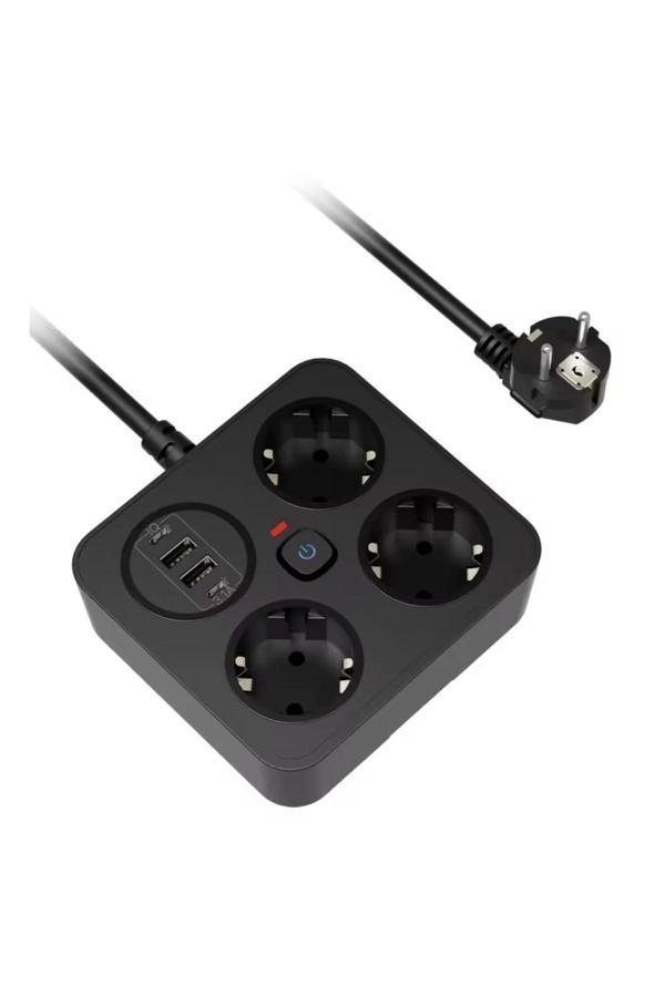 Aşırı Yük Koruyucu Avrupa Soket Kartı Tip-C Usb 2 m Uzatma Kablosu  Emniyet Anahtarı ile - Image 1