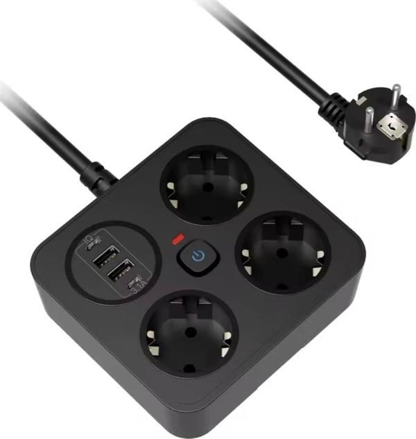 Aşırı Yük Koruyucu Avrupa Soket Kartı Tip-C Usb 2 m Uzatma Kablosu  Emniyet Anahtarı ile - Image 1