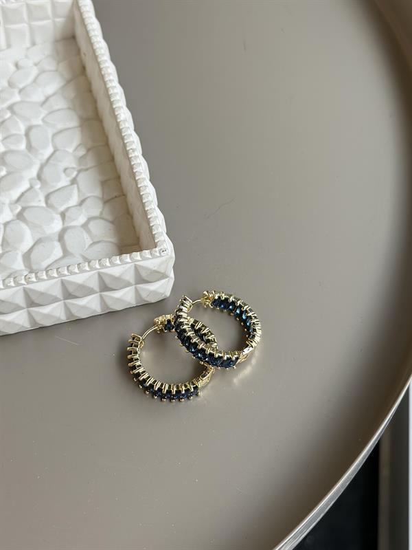 Taşlı Halka Küpe - Lacivert - Image 1