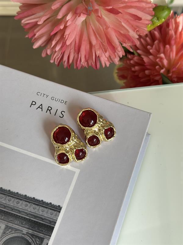 Taşlı Küpe - Bordo - Image 1