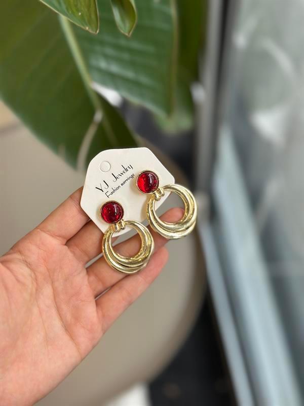 Taşlı Küpe - Bordo - Image 1