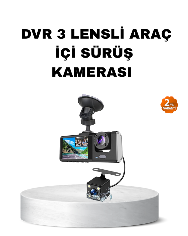 Üç Kameralı Araç İçi Kayıt Sistemi Full HD Gece Görüşlü ve G-Sensör Destekli - Image 1