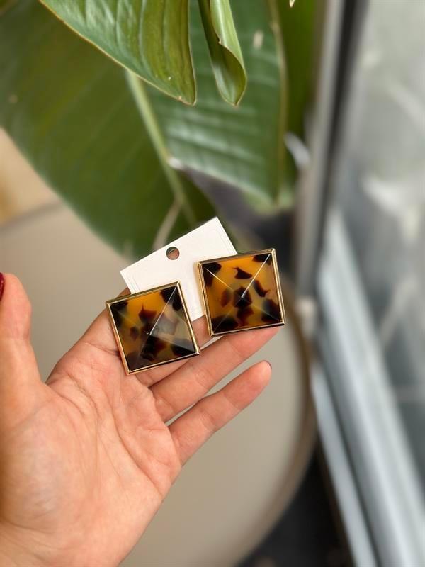 Taşlı Küpe - Kahverengi - Image 1