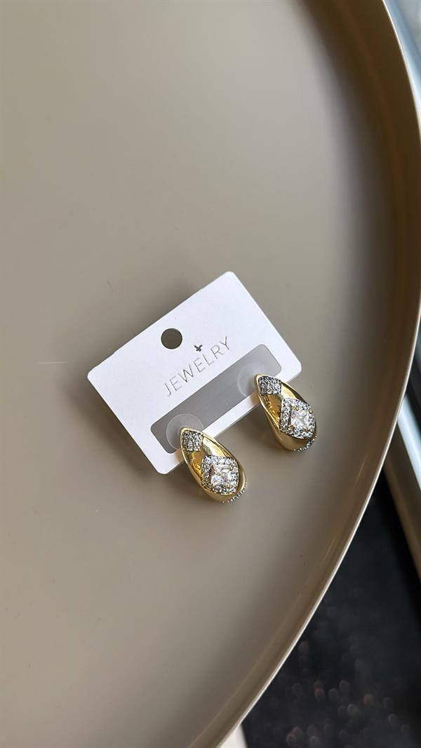 Taşlı Damla Küpe - Altın - Image 1