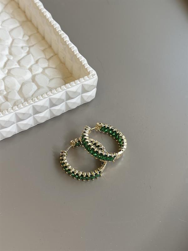 Taşlı Halka Küpe - Yeşil - Image 1