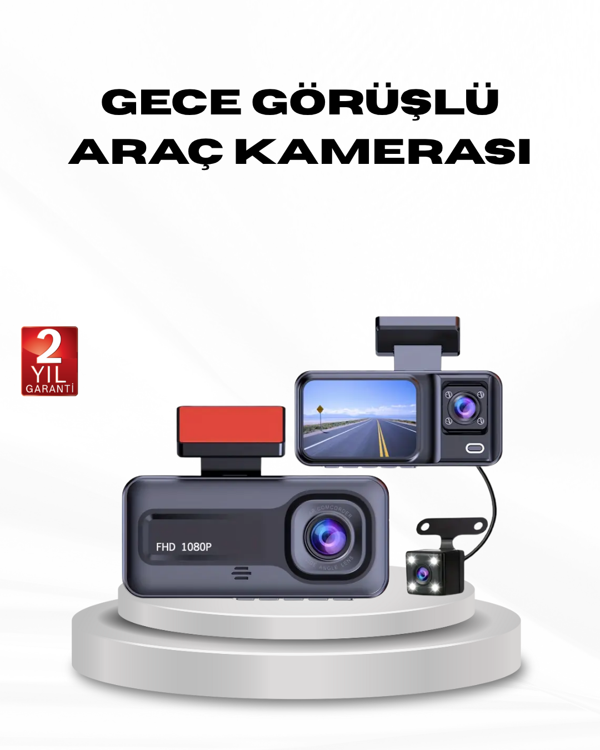 Full HD Üç Kameralı Araç Kamerası G-Sensörlü ve Gece Görüşlü - Image 1