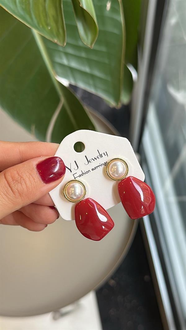 Taşlı Küpe - Kırmızı - Image 1