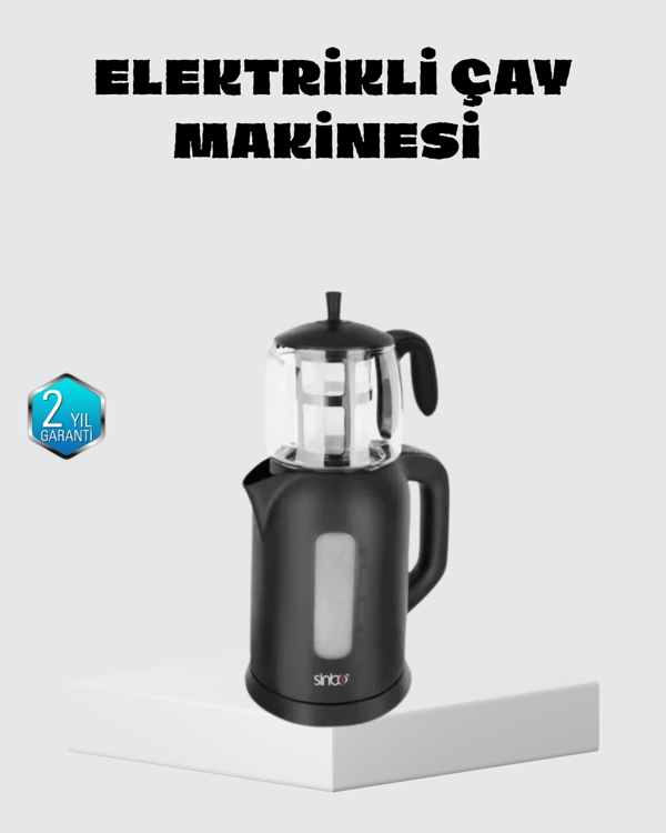 Sinbo Elektrikli Çay Makinesi 1.7 L Su Isıtıcı ve Cam Demlikli Güvenli Kullanım - Image 1