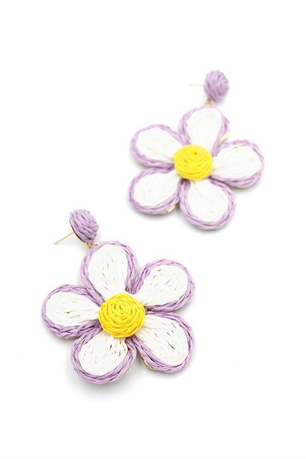 Kumaş Papatya Küpe - Mor - Image 1