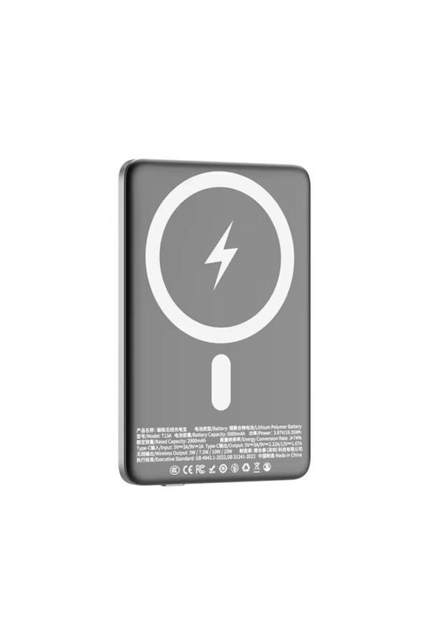 Manyetik Kablosuz Şarj Taşınabilir alüminyum alaşım Powerbank- 5000mAh Hızlı Şarj ULTRA İNCE - Image 1