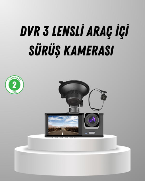 Üç Kameralı Araç DVR Full HD Gece Görüşlü ve 2 inç IPS Ekranlı - Image 1