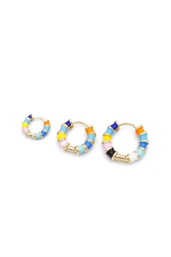 3'lü Renkli Halka Küpe - Altın - Image 1