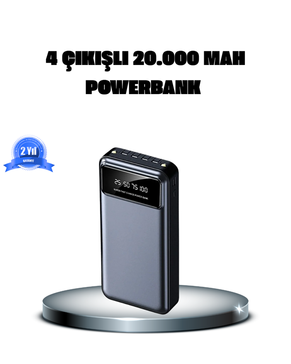Powerbank 20000 mAh 4 Çıkışlı Hızlı Şarjlı ve LED Göstergeli - Image 1