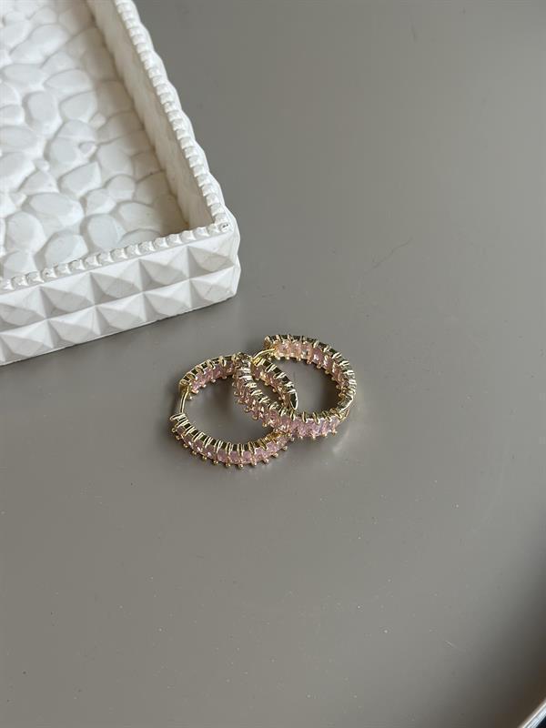 Taşlı Halka Küpe - Pembe - Image 1