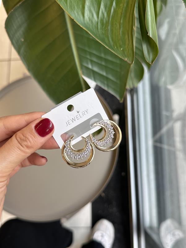 Taşlı Hilal Küpe - Altın - Image 1